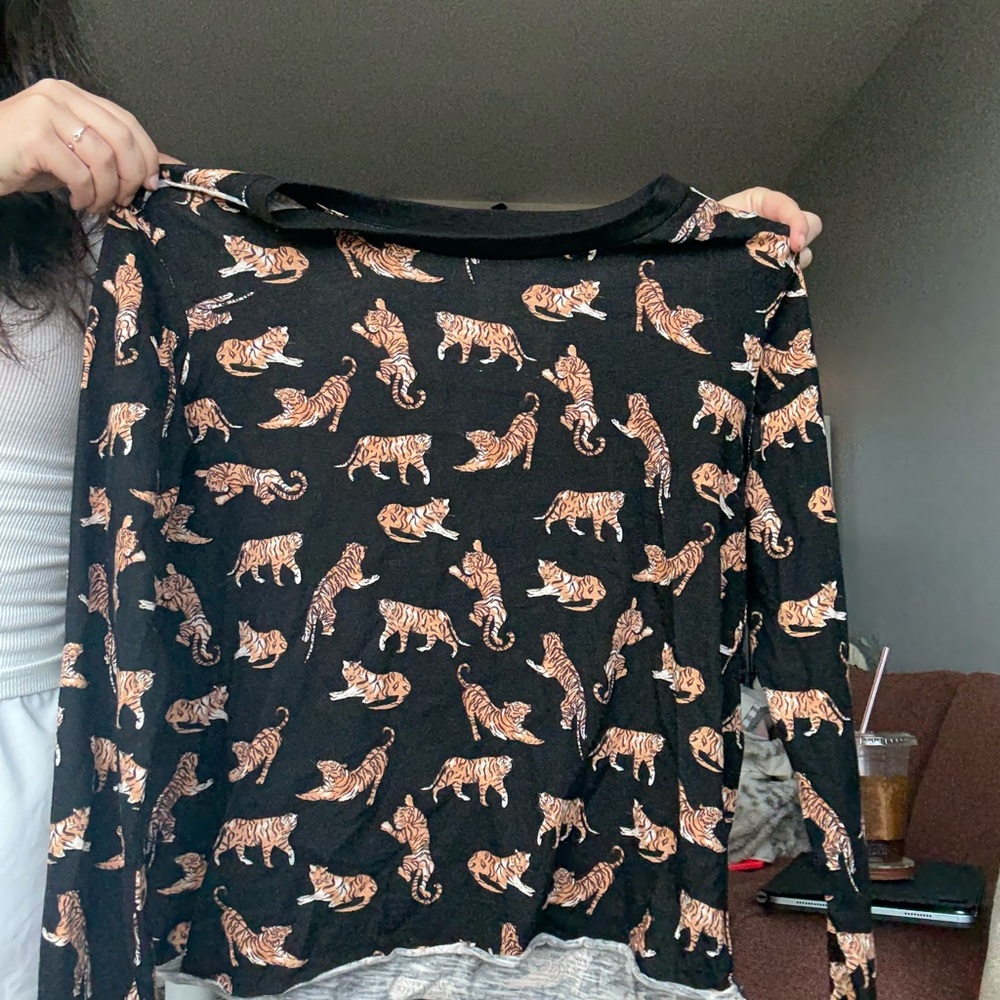 Anthropologie Black and Orange Tiger Print Long Sleeve Tee